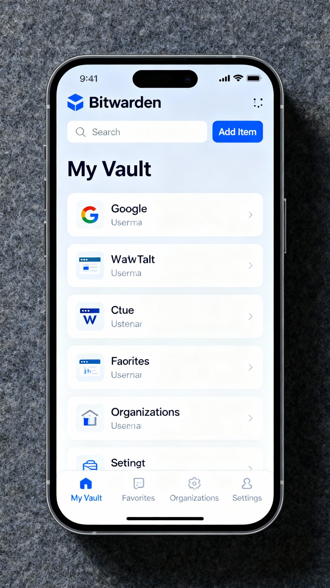 Interfaccia Bitwarden password manager