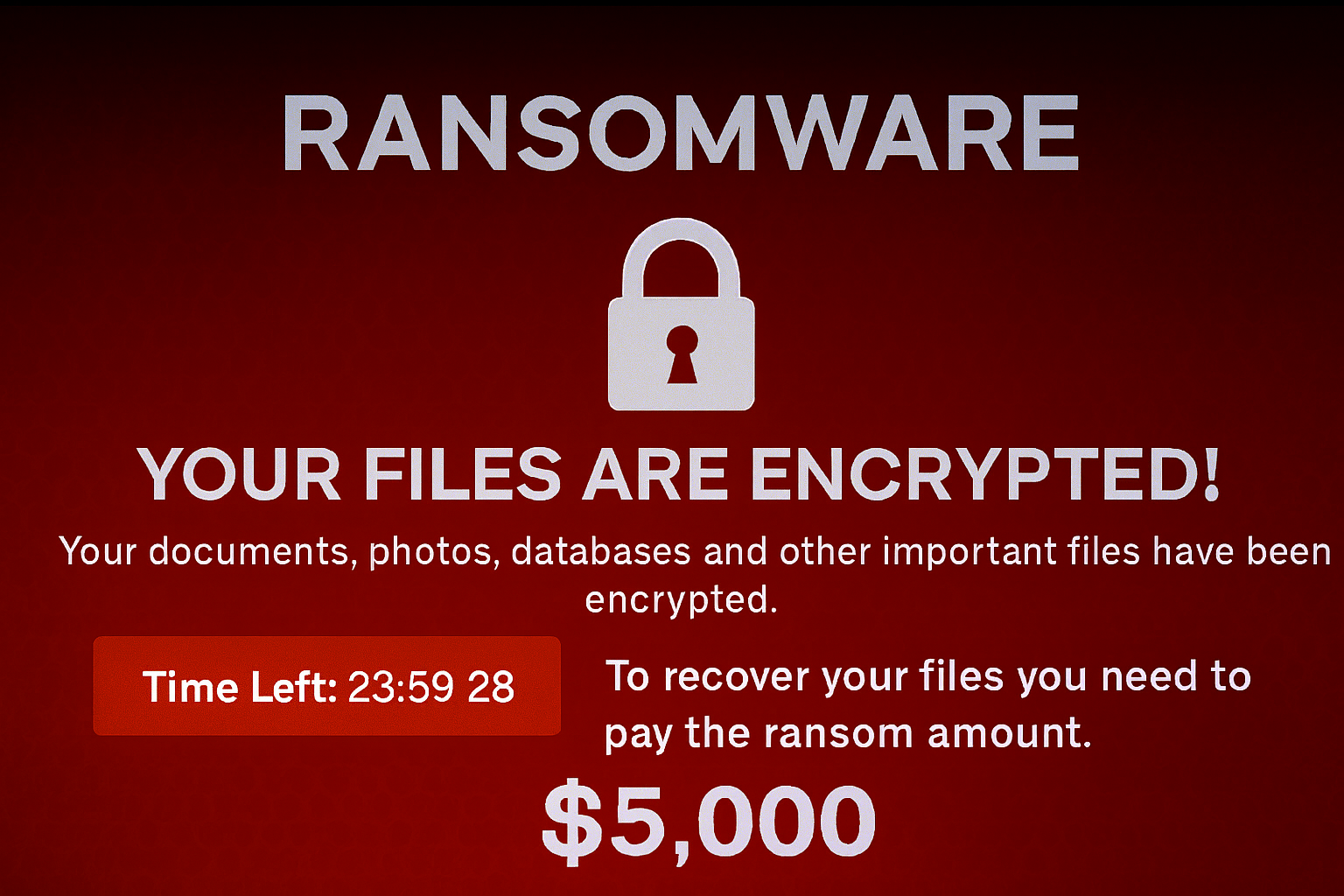 Schermata ransomware che cripta i file