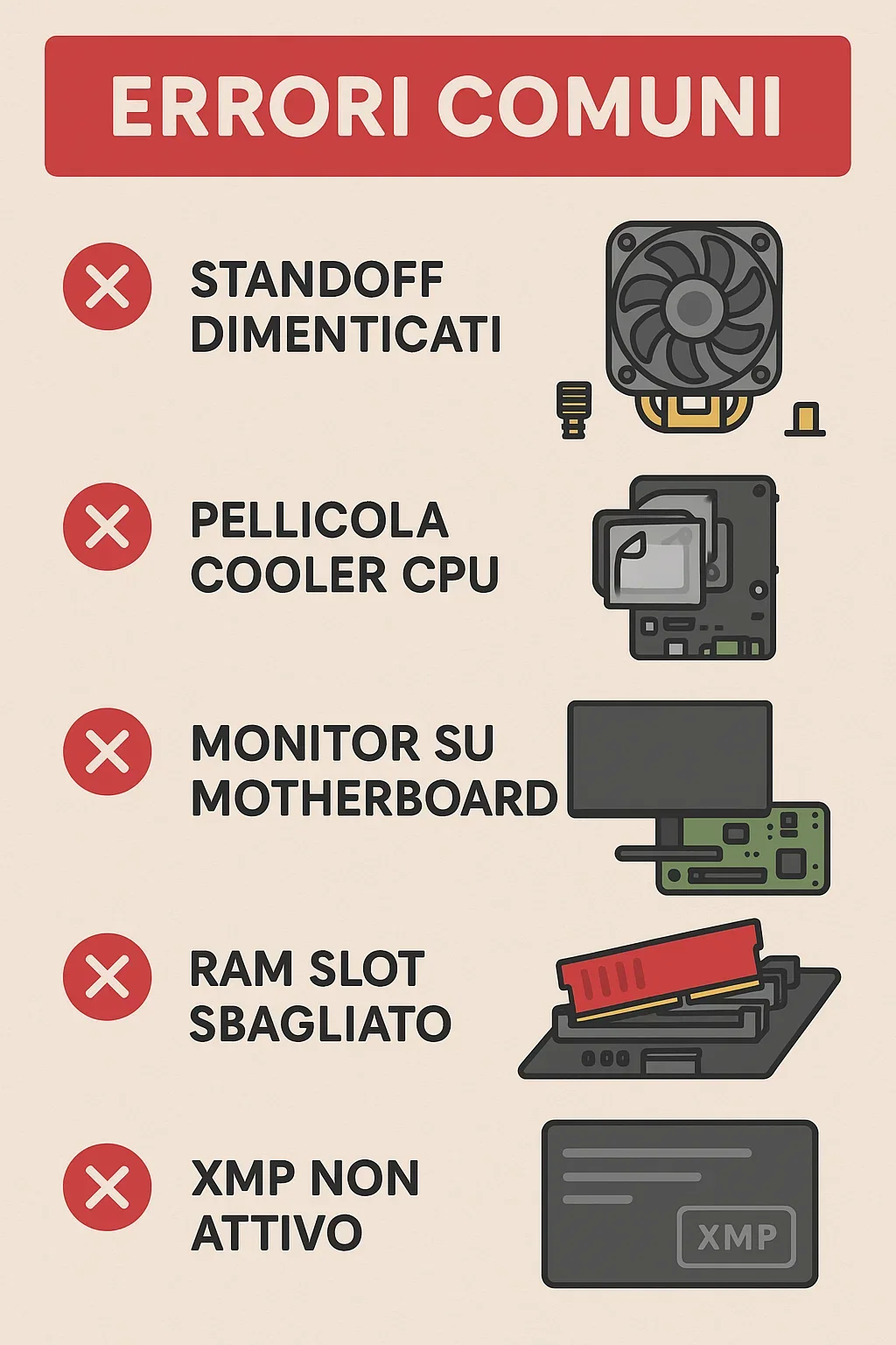 Infografica 5 errori comuni assemblaggio PC
