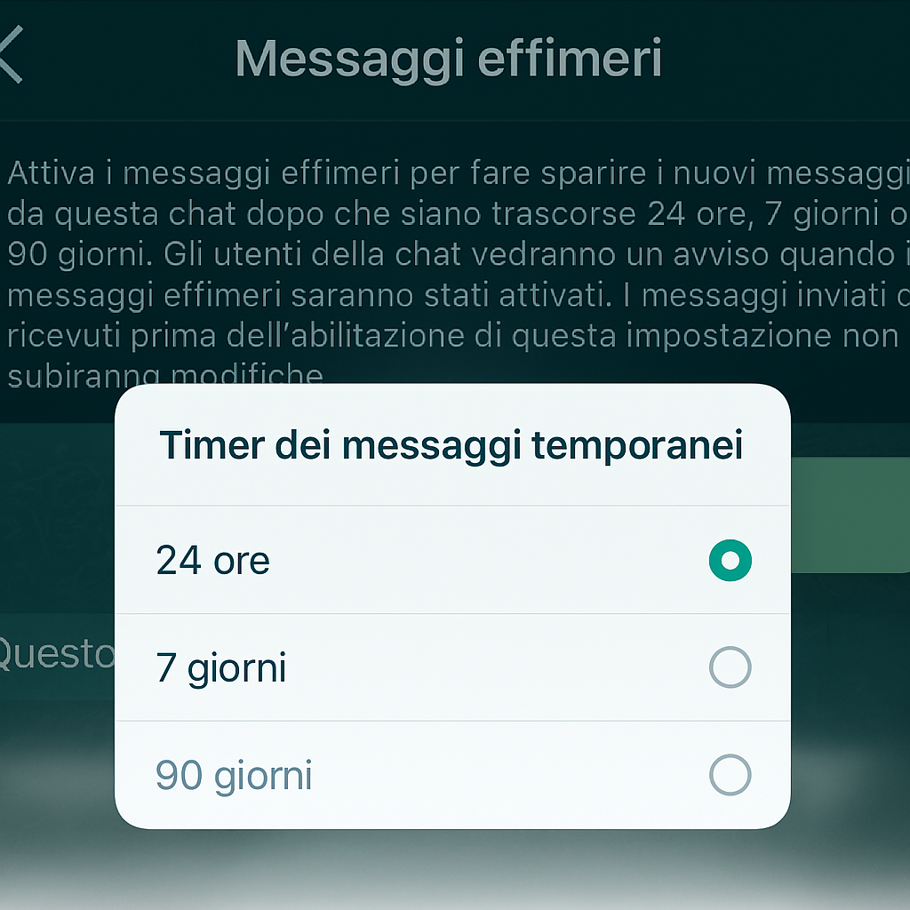 WhatsApp messaggi effimeri timer autodistruzione