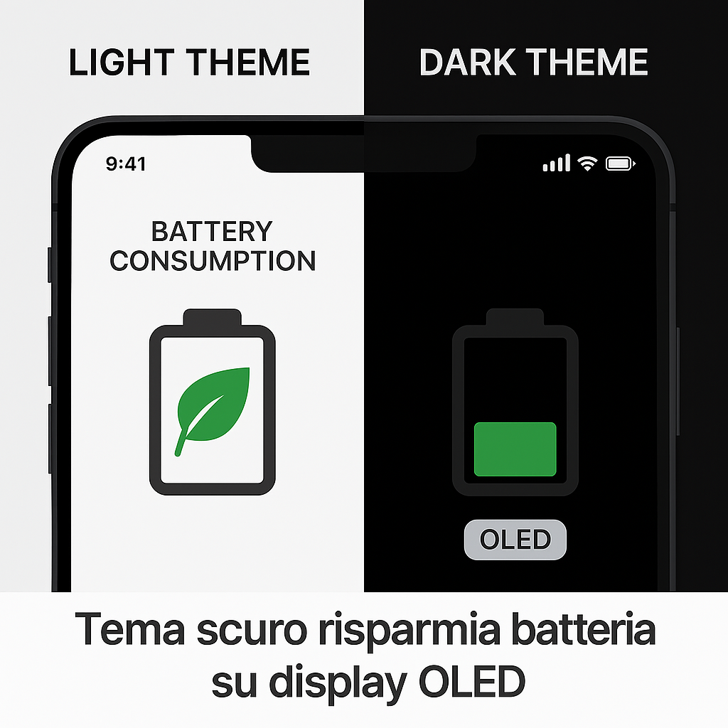 Tema scuro risparmia batteria su display OLED